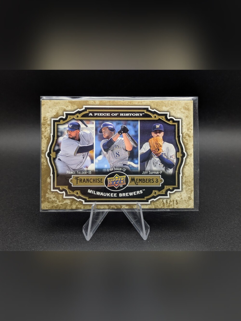 2009 UD A Piece of History Gold Trios # /75 Brewers Prince Fielder Ryan Braun